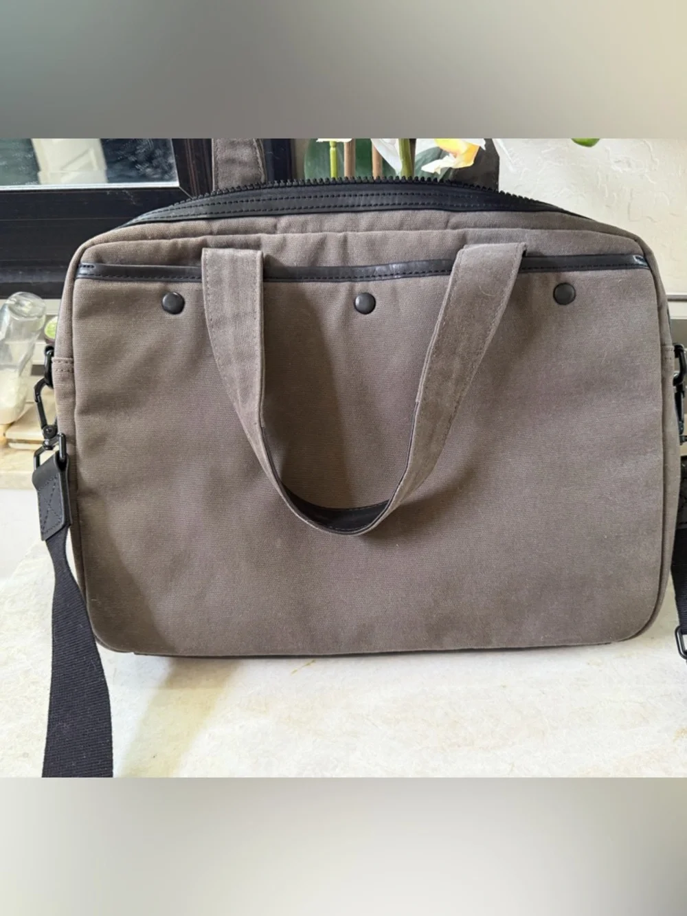 All Saints canvas and leather laptop bag